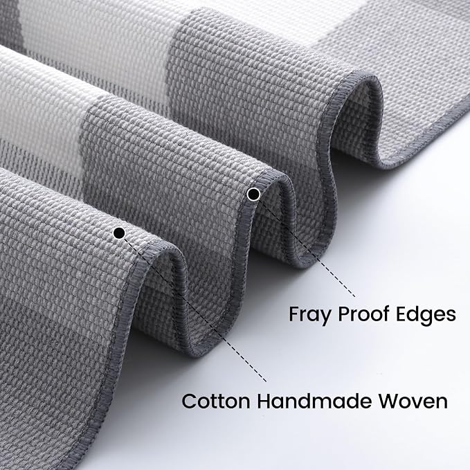 OLANLY Buffalo Plaid Rug 2'4" x 3'7" – Grey and White Cotton Checkered Doormat - Image 4
