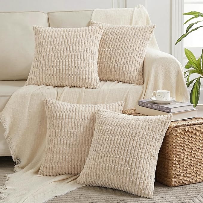 Fancy Homi 4 Packs Tan Decorative Throw Pillow Covers 18x18 Inch by Fancy+Homi