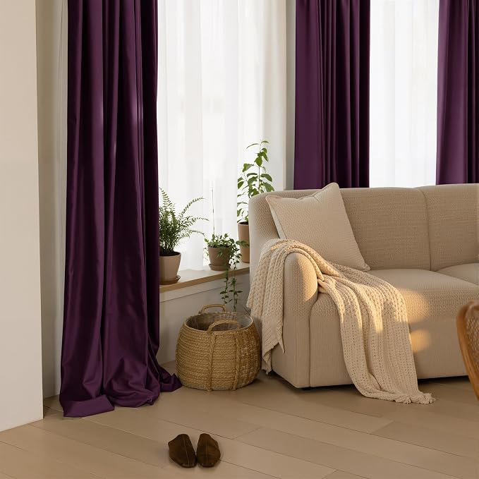 NICETOWN Dark Purple Velvet Blackout Curtains 96 inch Long - Image 3