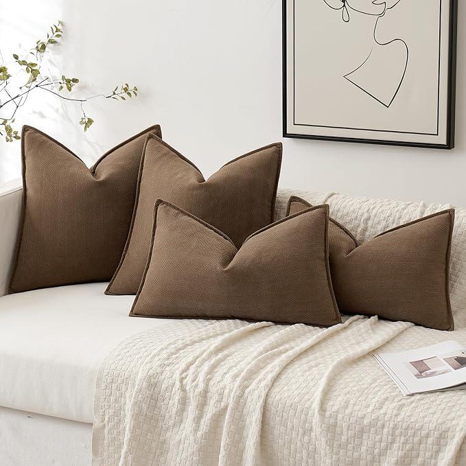 MIULEE Pack of 2 Dark Brwon Decorative Pillow Covers 24x24 Inch Soft Chenille - Image 4