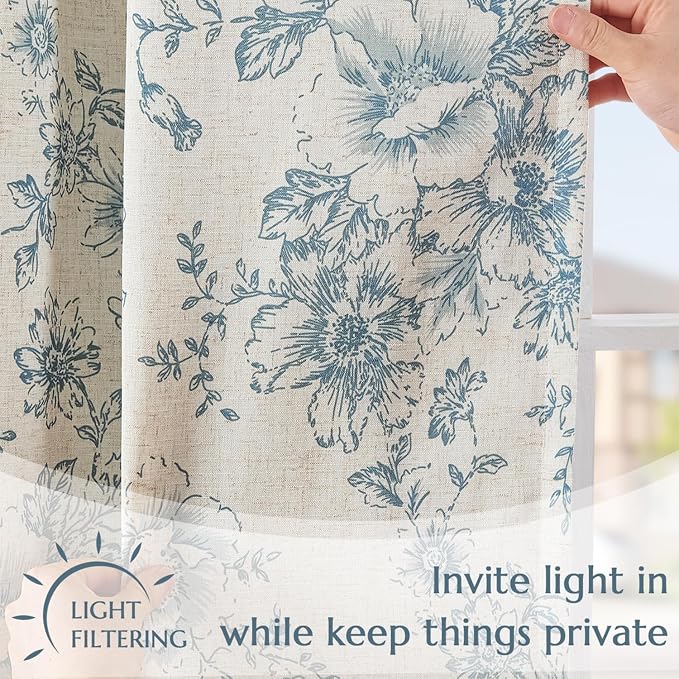 jinchan Tie Up Curtain Double Layer Linen Roman Shades Valance Curtain Floral - Image 3