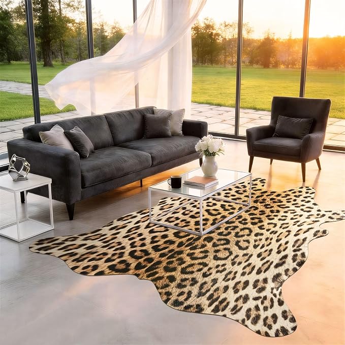 BENRON Premium Leopard Rugs for Living Room Bedroom, Non-Slip Throw Rug for by BENRON