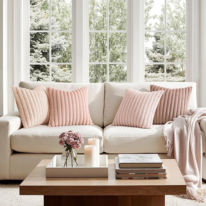 MIULEE Faux Fur Plush Decorative Throw Pillow Covers 18x18 Set of 4, - Image 4