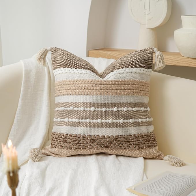 BlissBlush Boho Decorative Throw Pillow Cover 22x22 Square Brown Accent - Image 8