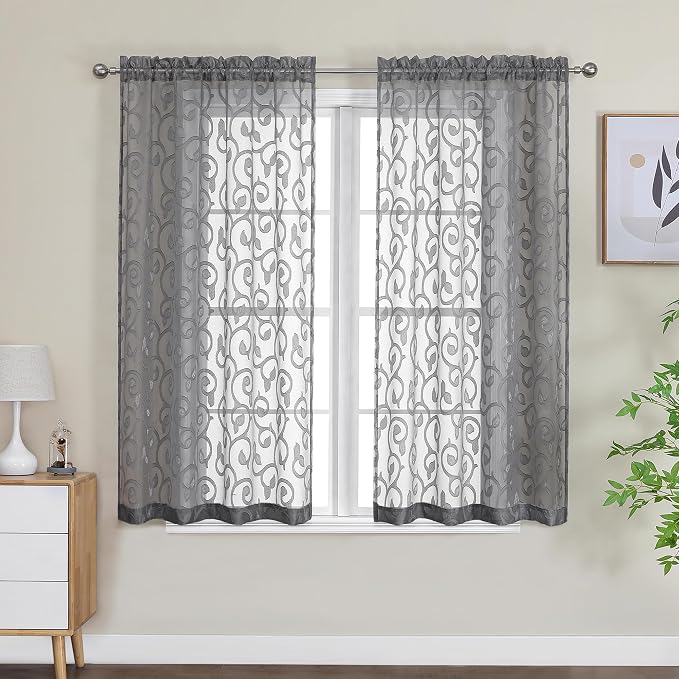 OWENIE Furman Sheer Curtains 45 Inch Long 2 Panels Set, Airy Jacquard Clip - Image 2