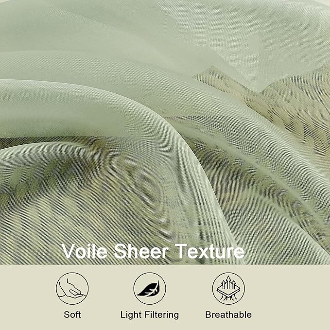 Light Green Sheer Curtains 63 Inch Length 2 Panels Set - Image 3