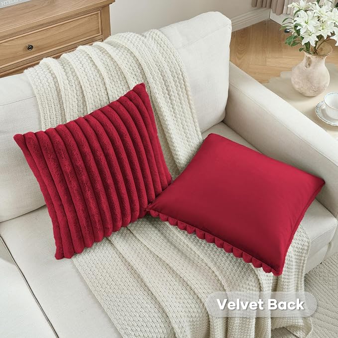 FUTEI Retro Red Decorative Throw Pillow Covers Set of 2, 18x18 Inch Soft Fluffy - Image 4