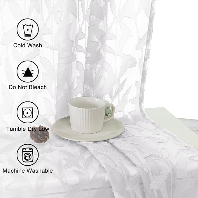 Lecloud Leia White Sheer Curtains 54 Inch Length 2 Panels, Voile Light - Image 6