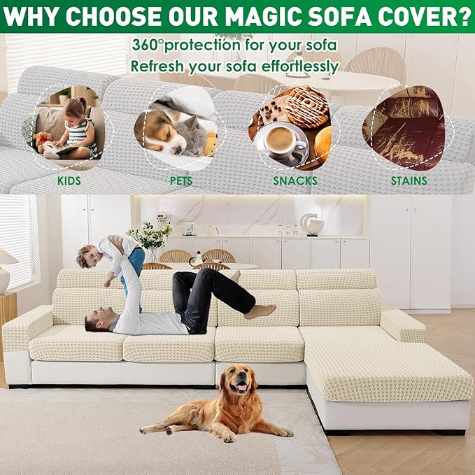 MAXIJIN Couch Cushion Covers for Sectional Sofa, Stretch Sofa Cushion Cover - Image 5