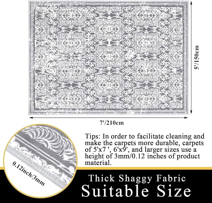 Vaukki Living Room Rug, Vintage Shaggy Soft Laundry Rug, Non Slip Kitchen Area - Image 2