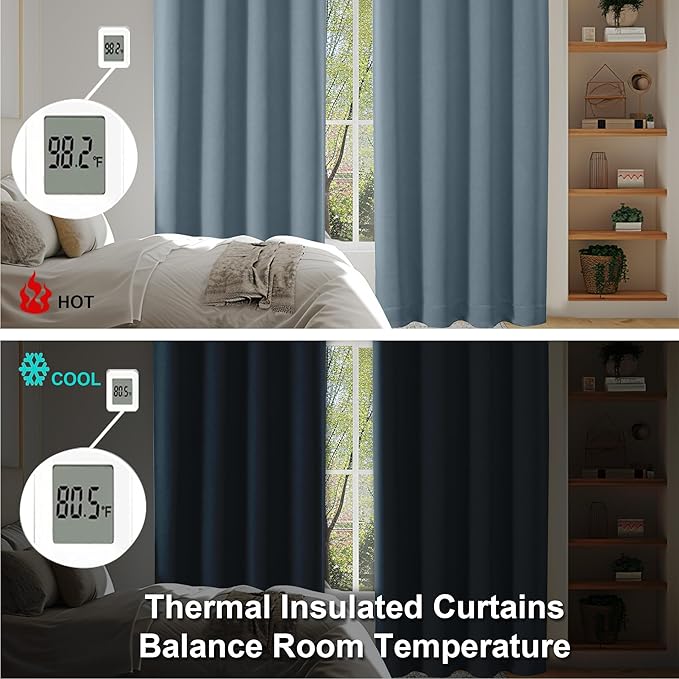 Simplebrand Ava Stone Blue Short 36 Inches Blackout Curtain 2 Panels Set - Image 6
