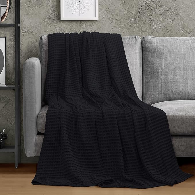 Utopia Bedding Black 100% Cotton Waffle Blanket 300 GSM Soft Lightweight - Image 3