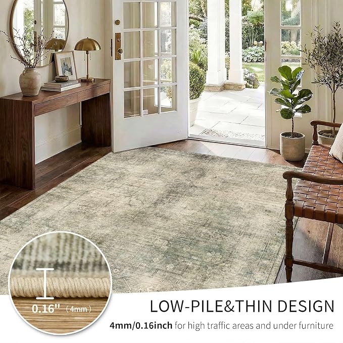 Vintage 8x10 Living Room Green Rugs, Washable Large Area Rugs - Image 7