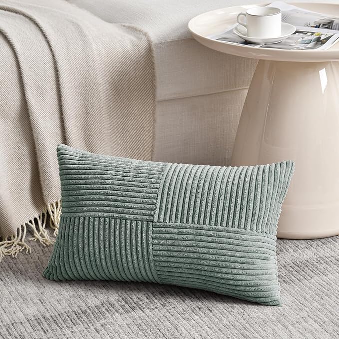 Fancy Homi 2 Packs Grey Blue Long Lumbar Decorative Throw Pillow Covers 12x24 - Image 2