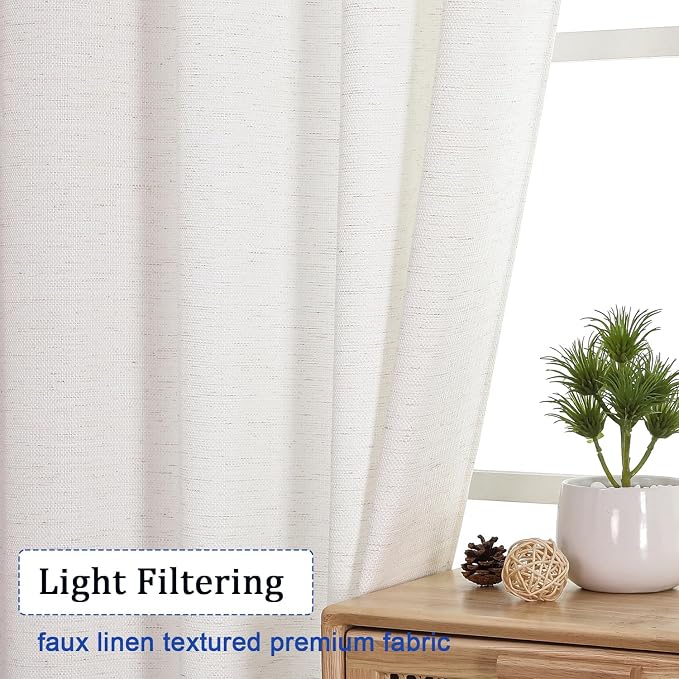 Chyhomenyc Natural Curtains 108 Inch Length 2 Panels Set, Faux Linen Textured - Image 5