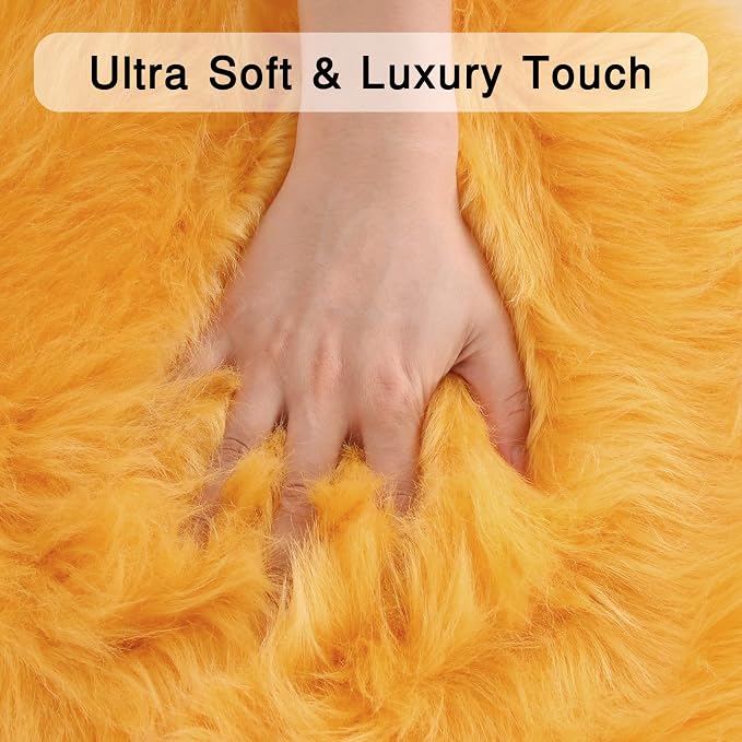 duduta Yellow Faux Sheepskin Fur Rug 3x5 ft, Fluffy Shag Bedroom Dorm Nursery - Image 2