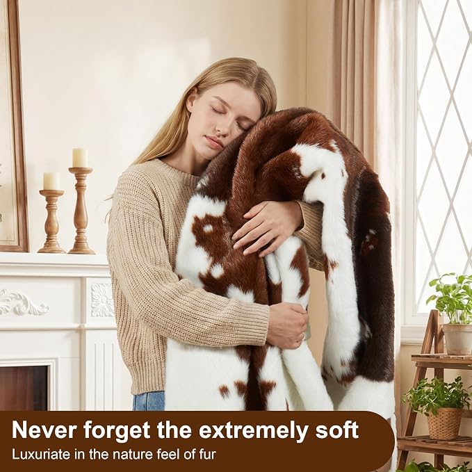 JONIYEAR Large Durable Faux Cowhide Area Rug 4.9 x 6.56 Feet, Premium Cow Print - Image 8