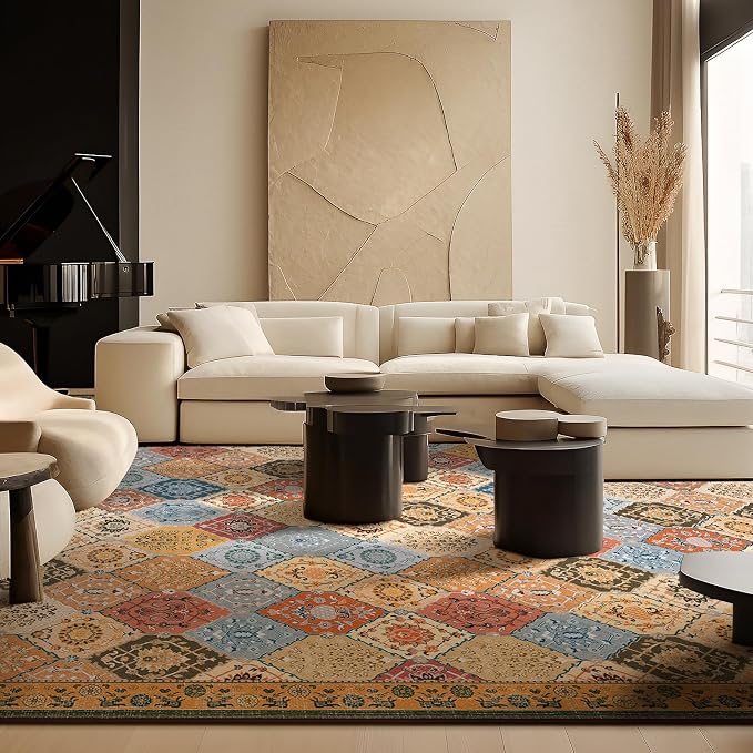 Phantoscope Washable Round Area Rug 6ft Non-Slip, Vintage Boho Rugs - Image 9