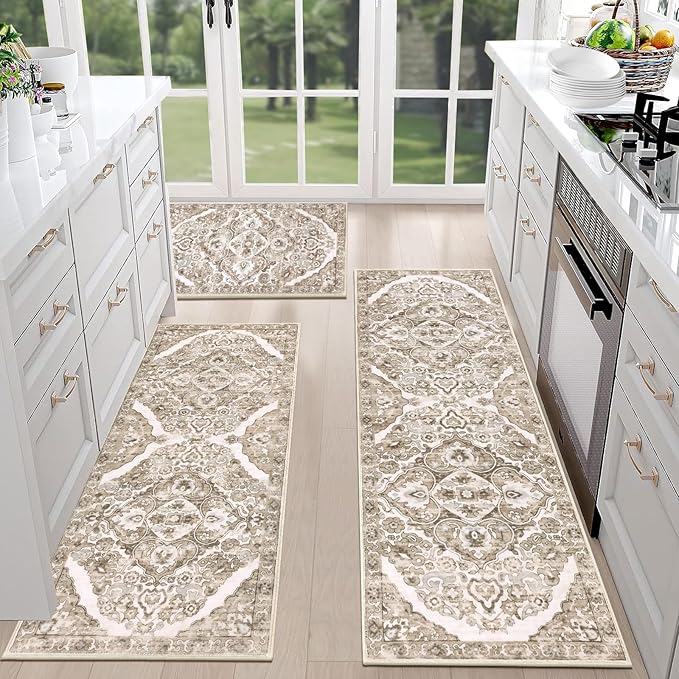 HEBE Farmhouse Kitchen Rugs Sets of 3 Non Slip Washable Boho Kitchen Rugs and by HEBE