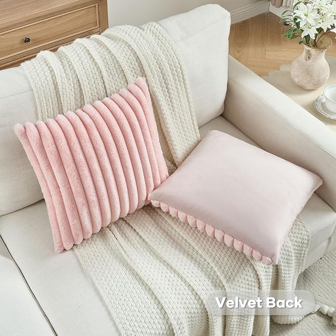 FUTEI Pink Decorative Throw Pillow Covers Set of 2, 24x24 Inch Soft Fluffy Faux - Image 4