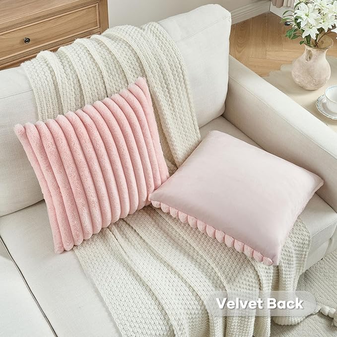FUTEI Pink Decorative Throw Pillow Covers Set of 2, 18x18 Inch Soft Fluffy Faux - Image 4
