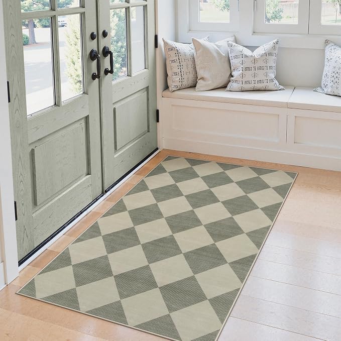Beeiva Checkered Print Bedroom Area Rug 3x5, Non Slip Ultra Thin Washable - Image 3