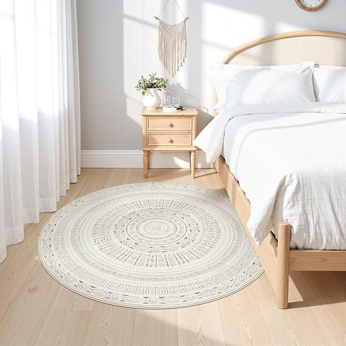 cotiled 5x5 Round Area Rug Living Room: Washable Boho Rugs - Image 2