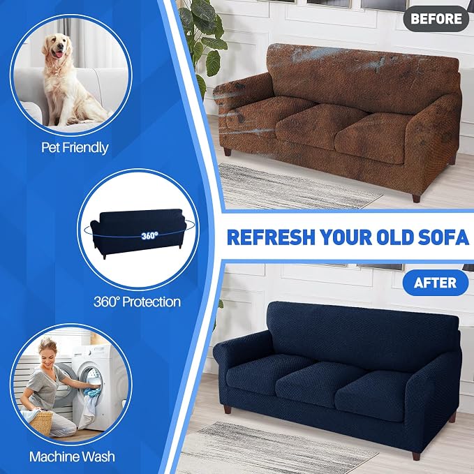 MAXIJIN 4 Piece Couch Covers for 3 Cushion Couch Super Stretch Non Slip Couch - Image 5