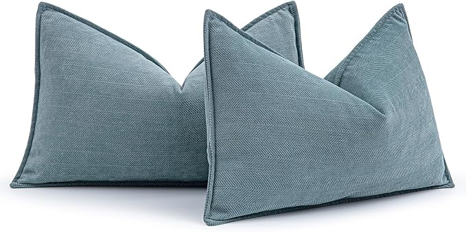 MIULEE Pack of 2 Dusty Blue Decorative Lumbar Pillow Covers 12x20 Inch Soft by MIULEE