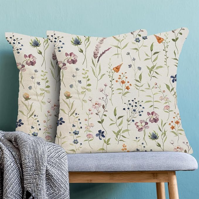 AEIOAE Spring Pillow Covers 18x18 Inch Set of 2, Sage Green Colorful Wild - Image 2