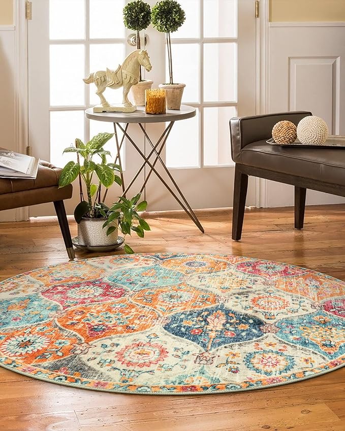 Lahome Moroccan Trellis Washable Round Rugs, Non-Slip Soft Round Rug 4ft - Image 5