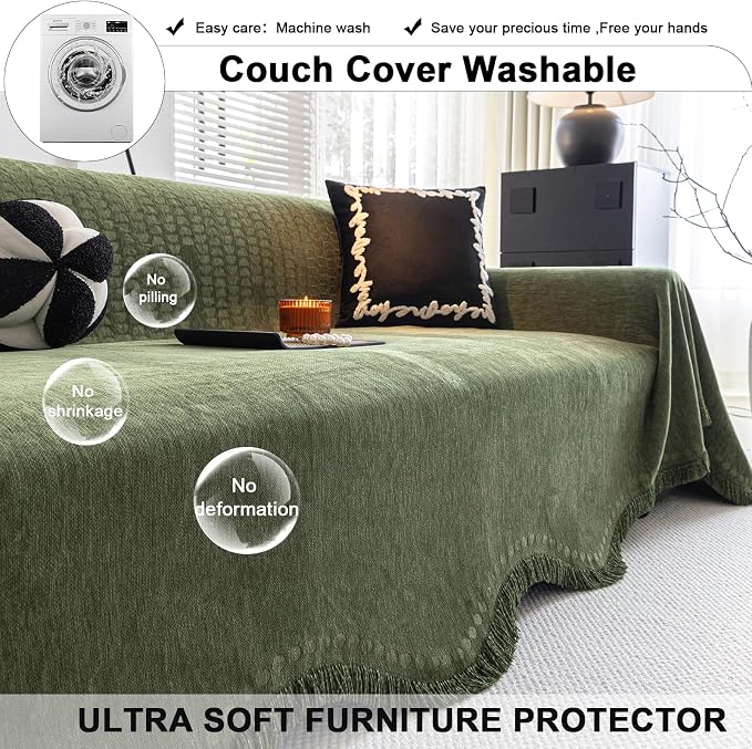 ROOMLIFE Green Couch Cover Sofa Covers, Chenille Couches Covers - Image 7