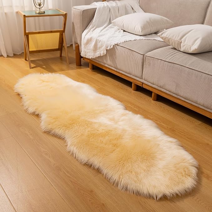 Faux Fur Rug Runner 2x6 ft Beige - Image 7