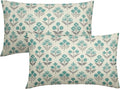 Teal Grey Gray Floral Pillow Covers 12x20 Inch Set of 2, Block Print Lumbar by Sivirary