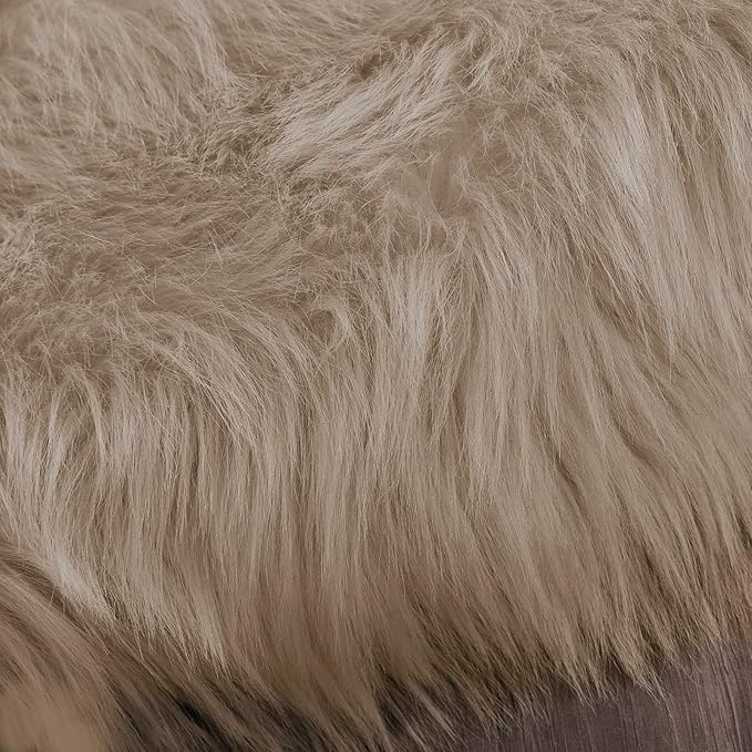 Latepis Large Round Rugs 6ft Light Brown Beige Circle Faux Sheepskin Rug Fluffy - Image 8