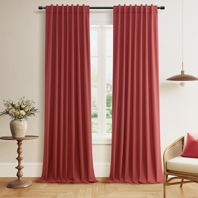 Guken Red 100% Blackout Linen Curtains 108 Inch Length 2 Panels Set by Guken