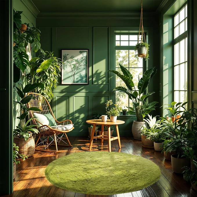 CAIYUECS Green Round Rug for Bedroom: 4x4Feet Soft and Fluffy Area Rug for - Image 5