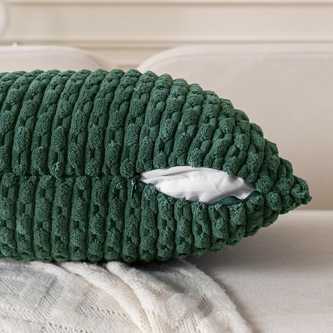 Set of 4 Dark Green Decorative Throw Pillow Covers 26x26 Inch Corduroy Pillow - Image 4