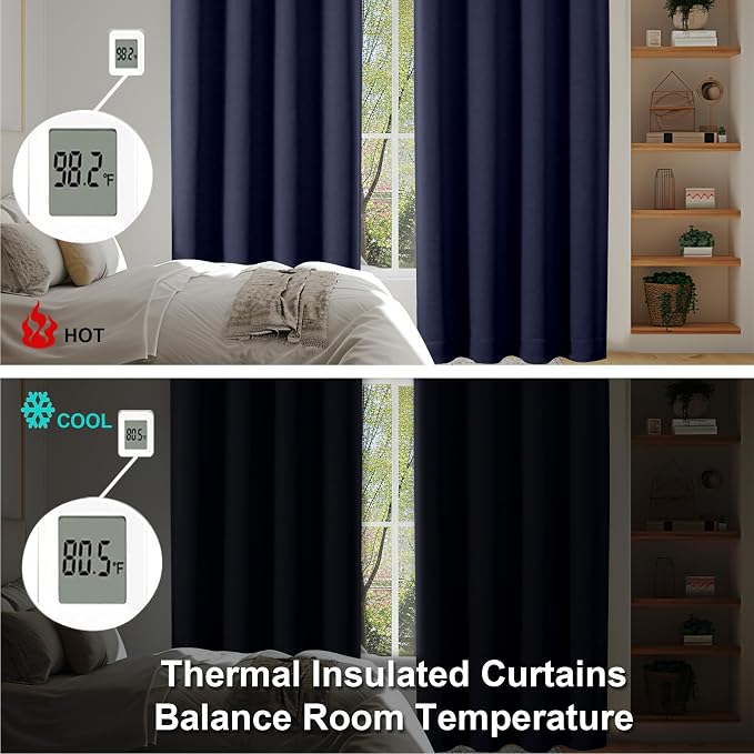 Simplebrand Ava Navy Blue Blackout Extra Long 10ft Curtains - Image 6