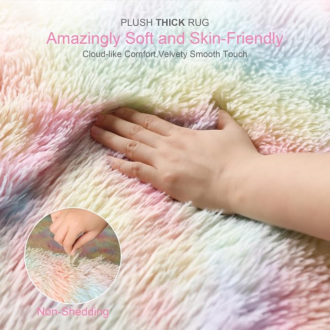 KICHOWUA Thick Area Rug 5x7 Rainbow Fluffy Shag - Image 2