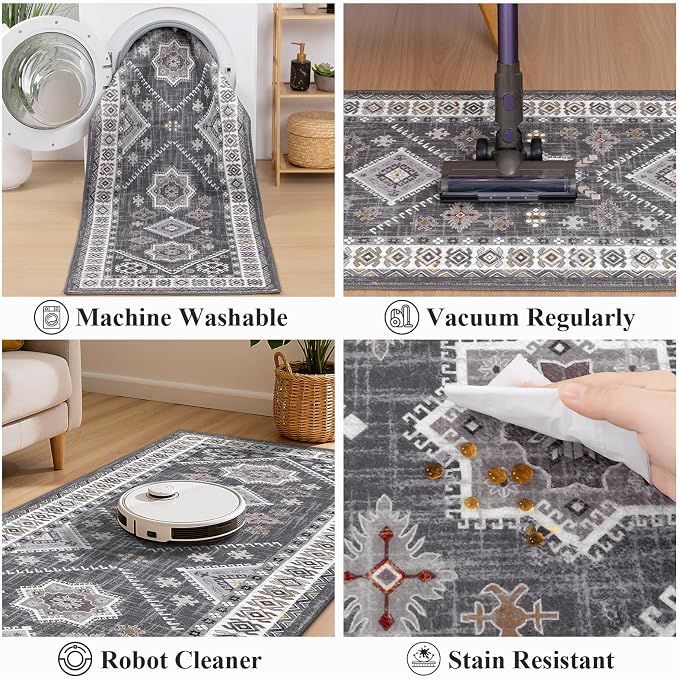 HEBE Washable Kitchen Rugs Runner 2'x 6', Non Slip Hallway Runner Rug, Low Pile - Image 5