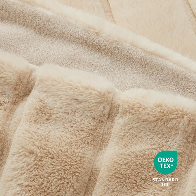 Cozy Bliss Deluxe Sheared Rabbit Faux Fur Throw Blanket, Soft Fuzzy High-Low - Image 6