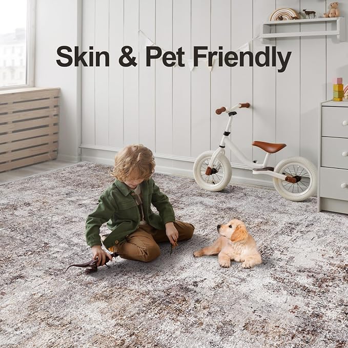 Abstract 9x12 Washable Rug: Modern Ultra Non Slip Area Rug Soft Carpet Foldable - Image 4