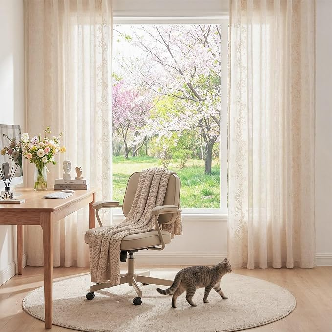 jinchan Evelyn Embroidered Linen Curtains Ivory Farmhouse Floral Window Drapes - Image 5