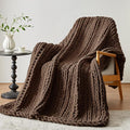 Negwoo Chunky Knit Throw Blanket, Handmade Dark Brown Crochet Big Thick Blanket by Unknown