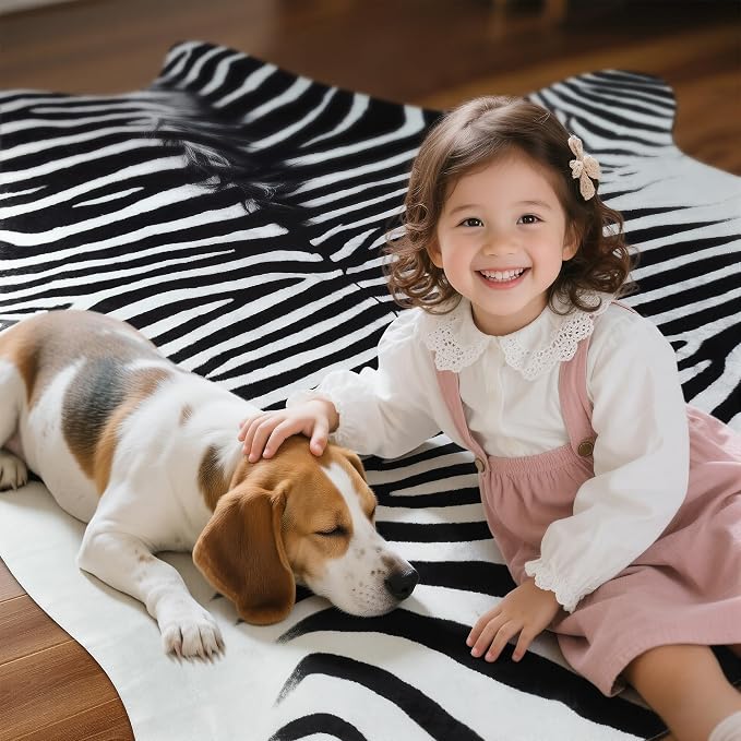 Easycozy Faux Zebra Pattern Rug: 6.2 x 7 Bold Zebra Stripe Faux Cowhide Area Rug - Image 5
