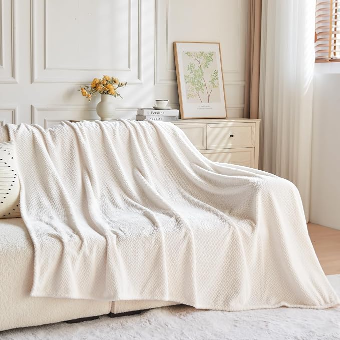 NEWCOSPLAY Super Soft King Blanket Ivory Premium Silky Flannel Fleece Leaves - Image 9