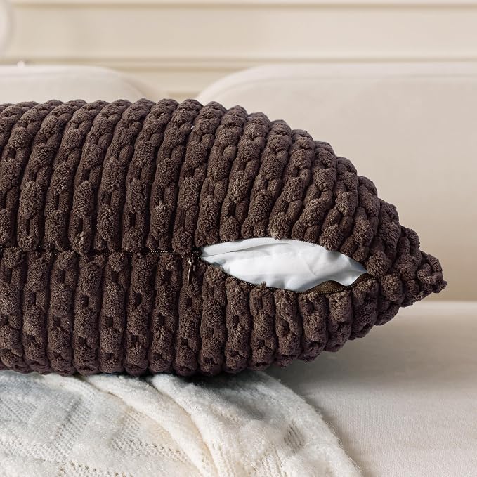 Set of 4 Dark Brown Decorative Throw Pillow Covers 16x16 Inch Corduroy Pillow - Image 3