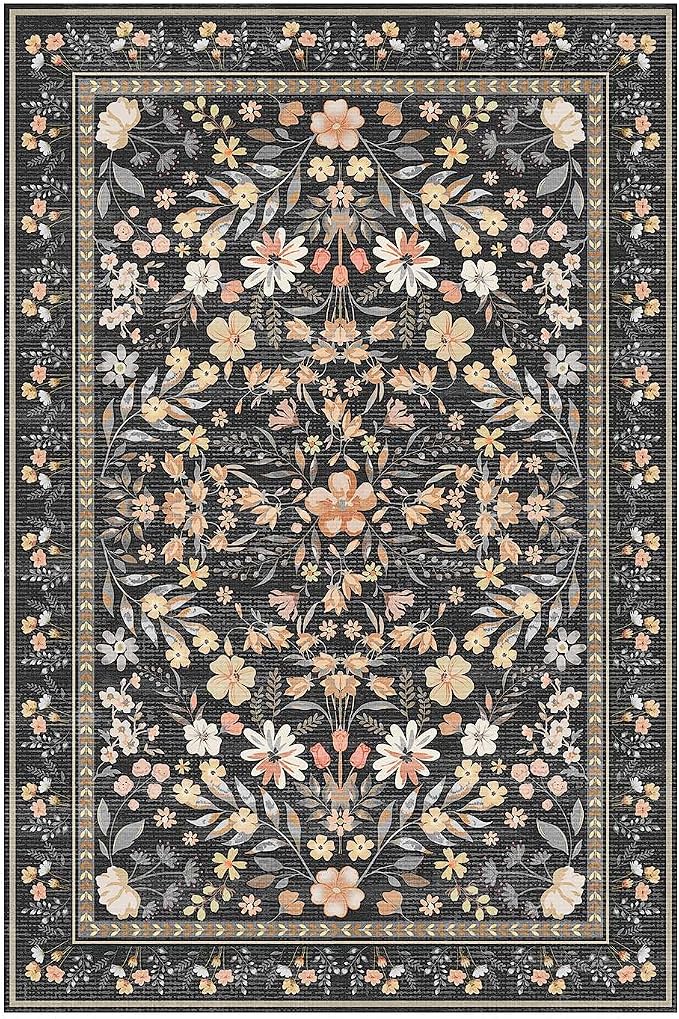 Rugxara 3x5 Rug for Entryway Bedroom, Floral Vintage Retro Boho Throw Rug - Image 4