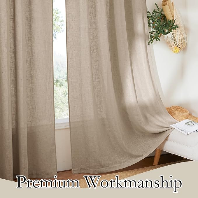 RYB HOME Privacy Semi Sheer Linen Curtains 72 inches Long, Rod Pocket & Back - Image 4